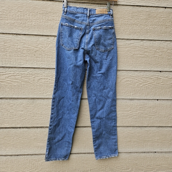 Pac Sun Stretch Dad Jeans medium acid wash size 24 distressed edges - Picture 2 of 10